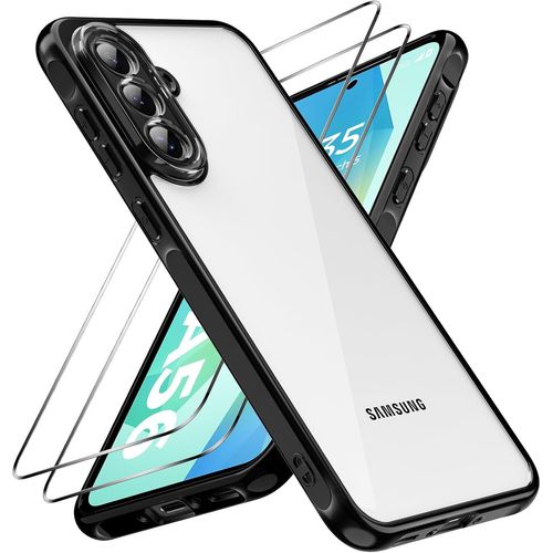 Coque Pour Samsung Galaxy A56 5g Avec 2 Verre Trempé, Anti-Jaune Étui De Protection Antichoc Anti-Rayures, Transparente Tpu Silicone Bumper Case Pour Galaxy A56, Noir+Transparent
