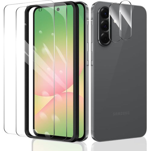 Lot 2 Protège-Écrans En Verre Trempé + 2 Protections Objectif Avec Gabarit D'installation Pour Samsung Galaxy A56 ¿ Dureté 9h, Anti-Rayures, Anti-Empreintes, Pose Sans Bulles, Haute Transparence