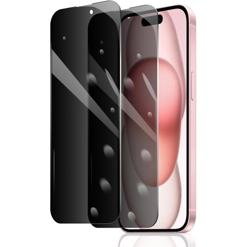JGD-Lot de 2 Anti-Espion Verre Trempé pour iPhone 15/15 Pro/16, Privacy Film de Protection écran Anti-Spy, Dureté 9H Glas, Anti Rayures, Sans Bulles, Ultra Résistant