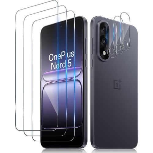 Ersan-Verre Trempé Pour Oneplus Nord 5, 3 Pièces Qualité Militaire Protection Écran Avec 3 Pièces Caméra Arrière Protecteur, 9h+ Hd Glass Film Sans Bulles Protecteur D'écran