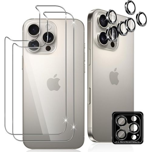 CAUC-2 Pièces Arrière Verre Trempé pour iPhone 16 Pro(6,3 Pouces), 2 Pièces Caméra Arrière Protecteur, Dureté 9H, Double Protection Metal Caméra Verre Trempé, Protection D'Écran Anti-Rayures
