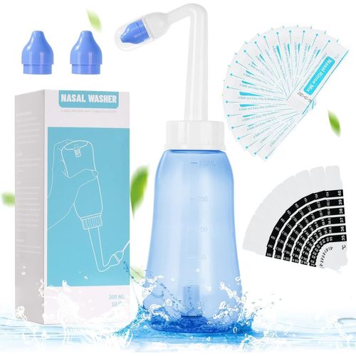 Twq-Kit Lavage De Nez-Sinus Rinse Kit, Douche Nasale, 1 X Flacon Lavage De Nez (300ml), 20 Sachets Sel Nasal, 10 Pièce De Thermomètre, Irrigation Nasale, Neti Pot, Nettoyant Pour Le Nez
