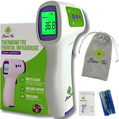 Thermometre Frontal Adulte/Bebe/Enfant,Mode Corps Et Objet,Sans Contact Infrarouge Médical,Mesures Rapides Alerte Fièvre Et Fonction Mémoire,Sac De Transport/Notice En Français