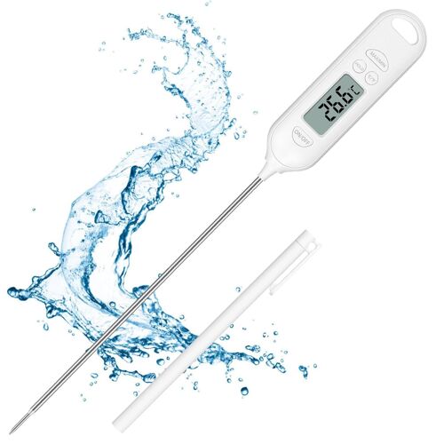 Kal-Thermomètre Cuisine, Thermomètre À Viande Numérique 3 Secondes Haute Précision Avec Écran Lcd °F/°C Bouton Pour Nouriture, Viande, Huile, Lait, Vin, Bbq Et Eau Chaude(Pile Incluse)