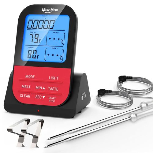 TWQ-Thermometre Cuisine Cuison Patisserie Pizza 2 Sonde de Cuisson Temperature Thermomètre Barbecue Numérique 3 Secondes Lecture Instantanée avec Minuterie dos Magnétique Affichage LCD