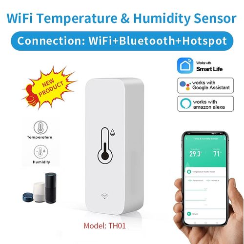 Moniteur de température d'humidité WiFi: Hygromètre intelligent pour moniteur à distance et alerte, thermomètre intérieur haute précision avec application TUYA,compatible avec Alexa (1 pièce)
