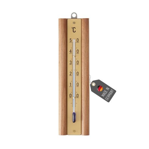 Thermomètre en bois de hêtre - Température de -8 °C à 50 °C - 17 cm de long - Analogique - Pour chambre intérieure - Facile à lire - Thermomètre d'intérieur (marron clair - 17 cm)