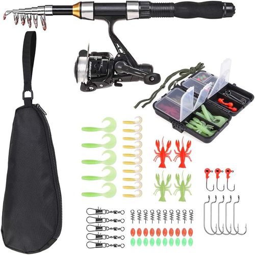 Kwex-Lixada Moulinet De Pêche Et Canne À Pêche - Kit Complet - 1,3/1,5 M - Moulinet De Pêche Télescopique - Ensemble De Canne À Pêche Avec Crochet, Leurre Souple - Sac De Rangement (Kit De Pêche Pour