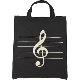 KAWOQ-- Sac à main en coton pour femme - Sac de courses à thème - Motif de clé de sol et instruments de musique