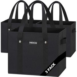 KAWOQ-Lot de 3 paniers à provisions pliables ¿ Sac de courses stable avec anse et fond renforcé ¿ Panier idéal pour les courses, le transport et le coffre