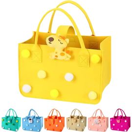 KAWOQ-Sac de Courses Cabas, 30 * 20 * 18 cm Panier a Courses avec Poignée, Rectangulaire Corbeille Feutre avec Anse, Sac de Courses Reutilisable pour Journaux
