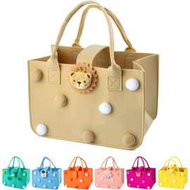 KAWOQ-Sac de Courses Cabas, 30 * 20 * 18 cm Panier a Courses avec Poignée, Rectangulaire Corbeille Feutre avec Anse, Sac de Courses Reutilisable pour Journaux