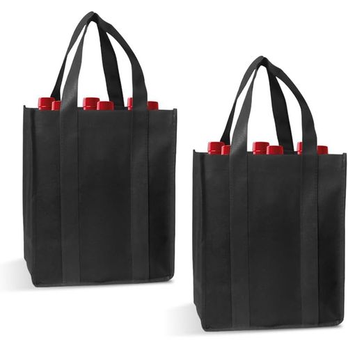 Milko-Lot De 2 Sac Bouteille Avec 6 Compartiments,Panier Bouteille Vin Noir,Sac De Transport Vin,Porte Bouteille Réutilisables,Sacs À Provisions Non Tissé,Sacs Pour Faire Des Courses Pour Bière