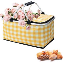 KKAHQ-Panier Isotherme Pliable, 26L Panier de Pique Nique Isotherme avec Couvercle & Poignées, Panier à Provisions avec Fonction de Refroidissement pour Camping, Voyages, Shopping