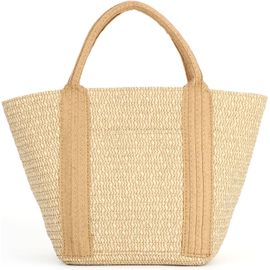 KKAHQ-Sac à Main en Paille pour Femmes Léger été Bohème Cabas en Raphia Tressé pour Plage Vacances Shopping(Marron Clair)