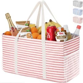 SJZG-Grand Sac De Courses Et Cabas 46 L, Panier Course Pliable Avec Cadre En Fil Métallique Et Poignées, Sac Rangement Pour Pique-Nique, Plage, Buanderie, Voiture, Camping