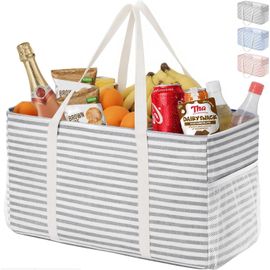 KKAHQ-Grand Sac de Courses et Cabas 46 L, Panier Course Pliable avec Cadre en Fil Métallique et Poignées, Sac Rangement pour Pique-nique, Plage, Buanderie, Voiture, Camping