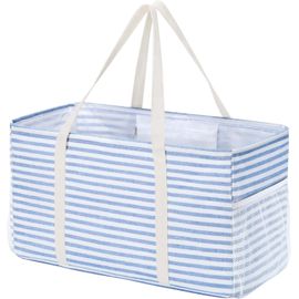 KKAHQ-Grand Sac de Courses et Cabas 46 L, Panier Course Pliable avec Cadre en Fil Métallique et Poignées, Sac Rangement pour Pique-nique, Plage, Buanderie, Voiture, Camping
