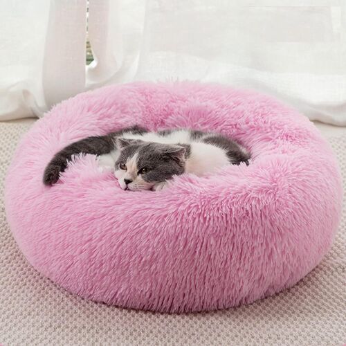 Panier Chien Et Chat Lavable - Tapis Duveteux Antidérapant 50cm Rose - Lit Confortable Et Respirant Pour Chien, Anti-Anxiété, Durable