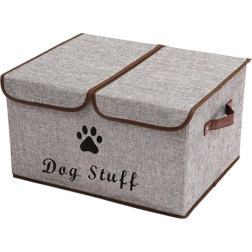 Kawoq-Grande Boîte En Toile Pour Jouets De Chien,Boîte À Jouets Pour Animaux De Compagnie Pliable Avec Couvercle,Parfaite Pour Organiser Les Chien Jouets Et Accessoires- Gris Clair