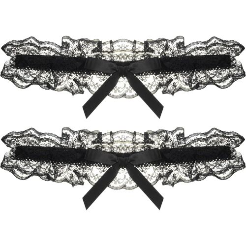 Kalanka-Jarretières, Lot De 2 Jarretelles Sexy En Dentelle Pour Mariée Extensible Avec Noeud (Dentelle-Noir-Noirf)