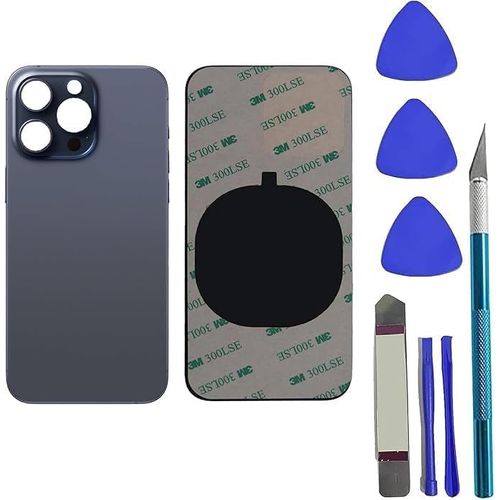 15 Pro Remplacement De Vitre Arrière Pour Iphone 15 Pro Verre Arrière De Rechange Pour Iphone 15 Pro Avec Pré-Installé Adhésif+Kit D'outils De Réparation(Titane Bleu)