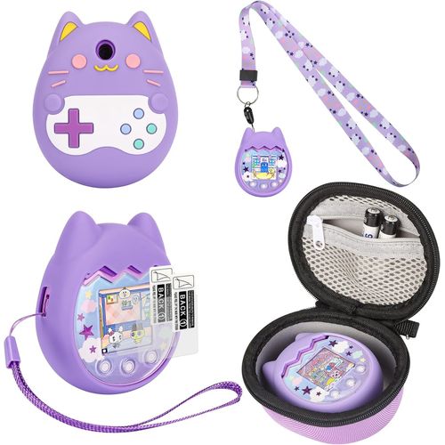 Silicone Cover & Hard Case Compatible With Tamagotchi Pix Virtual Pet Toys,Tamagotchi Pix Virtual Toys Protective Cover With Wrist Strap,Screen Protector And,Lilac,Minimalist