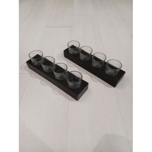 Lot de 2 Photophores Noir en Bois