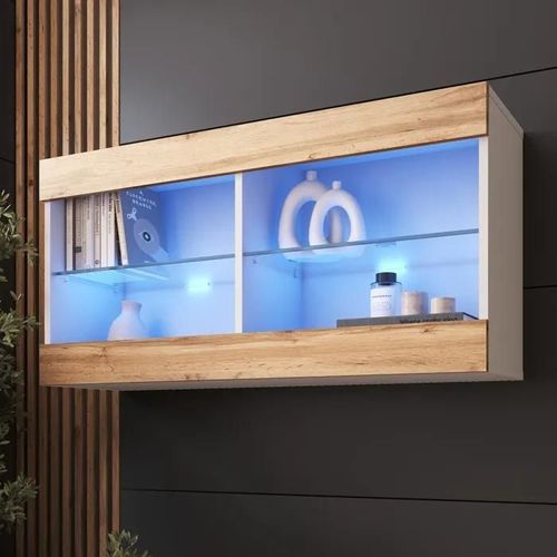 Komodee Vitrine Suspendue Horizontal Tivoli - Wotan Blanc - 100 X 50 X 29 Cm - Led Bleues