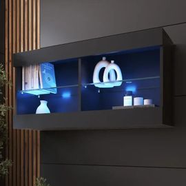 Komodee Vitrine Suspendue Horizontal Tivoli - Noir Noir - 100 X 50 X 29 Cm - Led Bleues