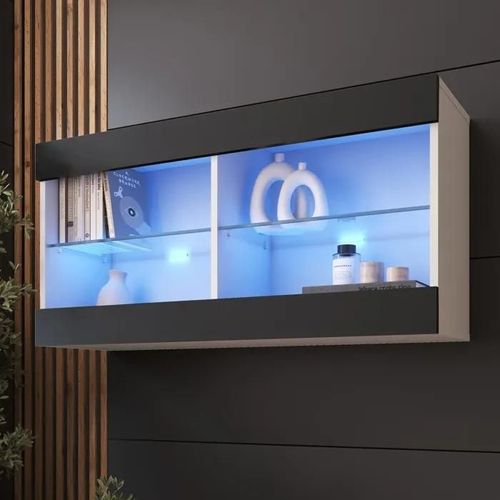 Komodee Vitrine Suspendue Horizontal Tivoli - Noir Blanc - 100 X 50 X 29 Cm - Led Bleues
