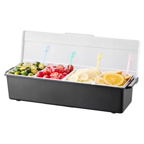 Conteneur À Épices Réfrigéré-Duoku-4 Compartiments-Présentoir Avec Couvercle Pour Stations De Pizza, Fruits, Salades