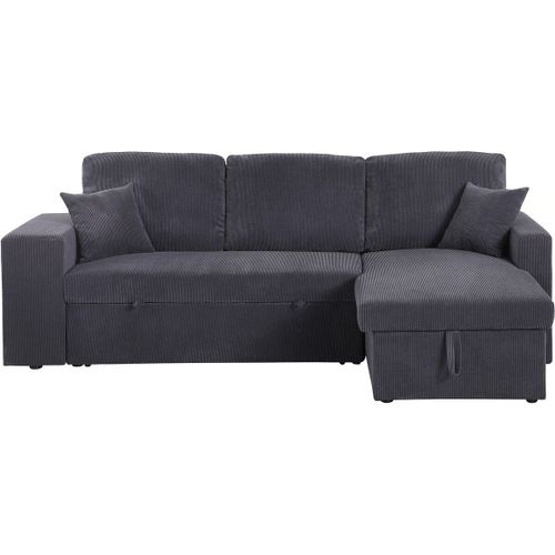 Canapé D'angle En Velours Côtelé Convertible/Réversible "Axel" - 3 Places - Gris