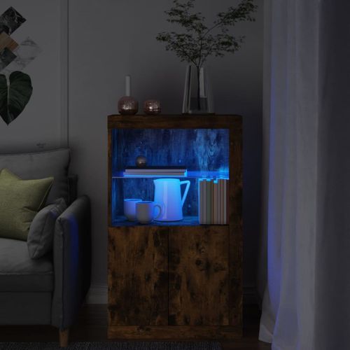 Vidaxl Armoire Latérale Avec Lumières Led Chêne Fumé Bois D'ingénierie