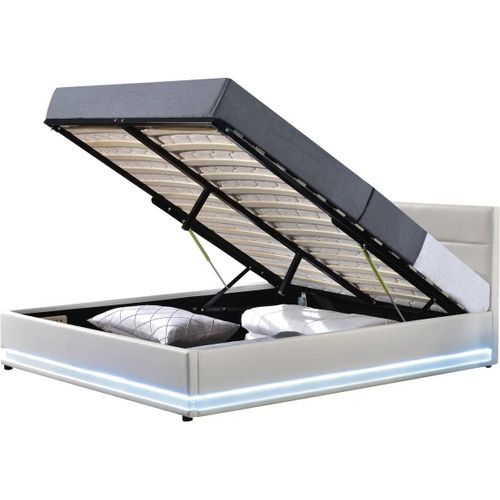 Lit LED avec coffre Anastasia - 140 x 190 cm - Blanc