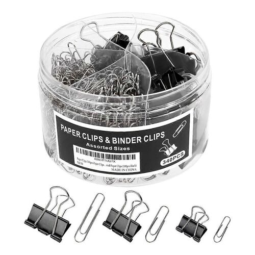 Ensemble Premium De 340 Pcs Tailles Assorties Papier & Pinces À Reliure - Parfait Pour L'école Ou Le Bureau