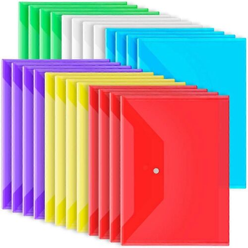 Paquet De 24 Enveloppes En Plastique Avec Fermeture À Pression, Chemises En Plastique Pour Documents A4 Enveloppes Transparentes F