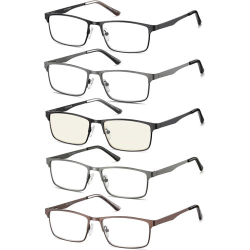 5 Paires Lunettes De Vue Lecture Hommes Rectangulaire Style De Cadre Acier Inoxydable Materiaux Charniere A Ressort Compris Ordinateur Lunettes De Lecture +2.50 