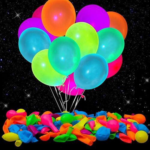 LOT DE 100 BALLONS FLUORESCENTS MIX DE COULEURS - POUR FETE - MARIAGE - ANNIV