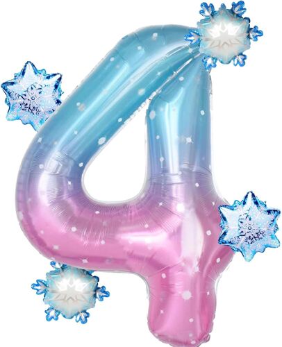 ChicSlick-Ballon Anniversaire 4 Ans - Chiffre Géant, Flocon De Neige Pour Filles, Baby Shower, Fête Décoration[X161]