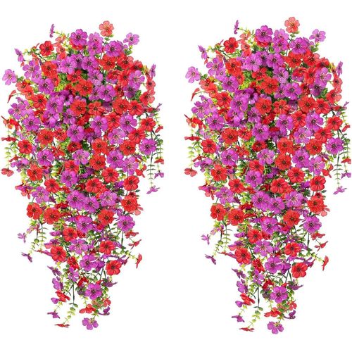 ChicSlick-Lot De 2 Guirlandes De Violettes Artificielles À Suspendre - Simulation De Fleurs En Soie Et Rotin - Fleurs Artificielles Suspendues - Vigne De Glycine En Rotin - Pour L'Extérieur,[X1330]