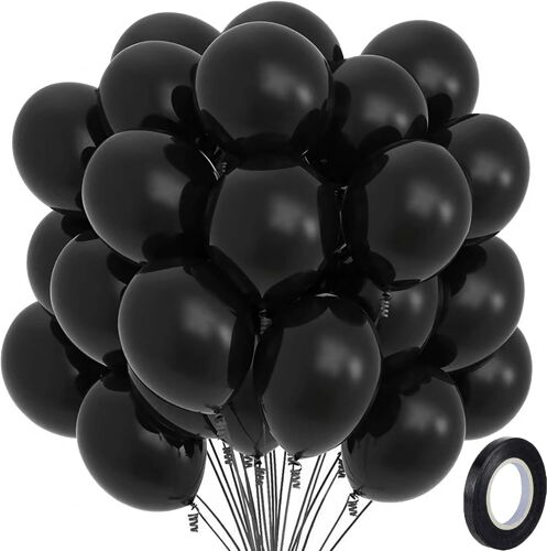 50 Pièces Ballons, Ballons Anniversaire, 50Pcs Ballons Noir, Ballons Anniversaire Pour Décorations Anniversaire/Mariage/Fête/Noël, 12 Pouce Ballons Latex