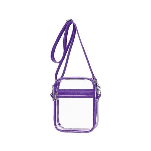 Sac transparent approuvé par le stade, sac à main transparent avec bandoulière réglable pour les sports de plein air, violet