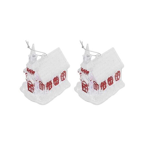 2Pcs Maison De Neige Lumineuse LED Maison Arbres De Noël Ornements Suspendus Décorations Casa Figurines Bureau
