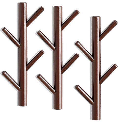 4 crochets chevilles suspendues porte-manteau et chapeau moderne,cintre de décoration murale en bois pour chambre à coucher - marron