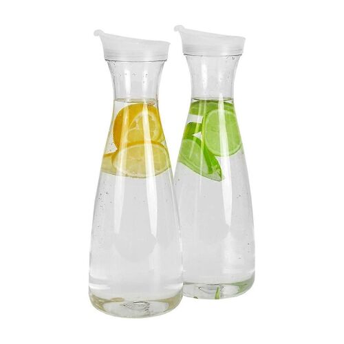 2 Carafes À Eau En Plastique De 0,6 L Avec Couvercles Blancs À Onglets Rabattables - Pitc Incassable De Qualité Alimentaire Et Recyclable