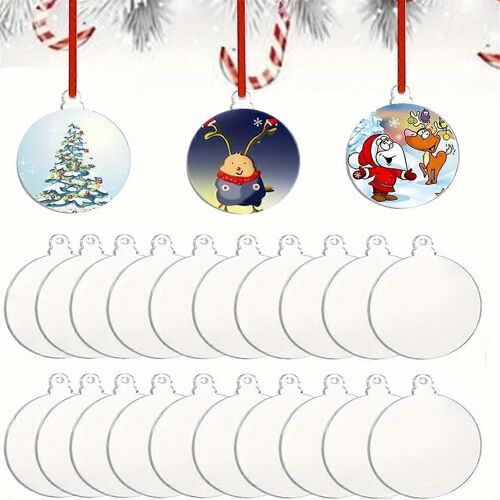 30pcs Clair Blanc Acrylique Ornements De Noël Ronds Inachevés Acrylique Pour Diy Artisanat Suspendu Orn