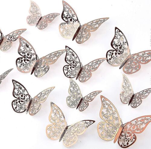 24pcs 3d Butterfly Wall Stickers 3 Tailles Butterfly Wall Decals Room Wall Decoration For Bedroom Party Wedding Decors (Or Rose)