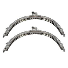 2 Pcs Sac À Main En Métal Cadre Argent Kiss Fermoir Serrure Rétro Semi-circulaire En Relief Poignée 15cm