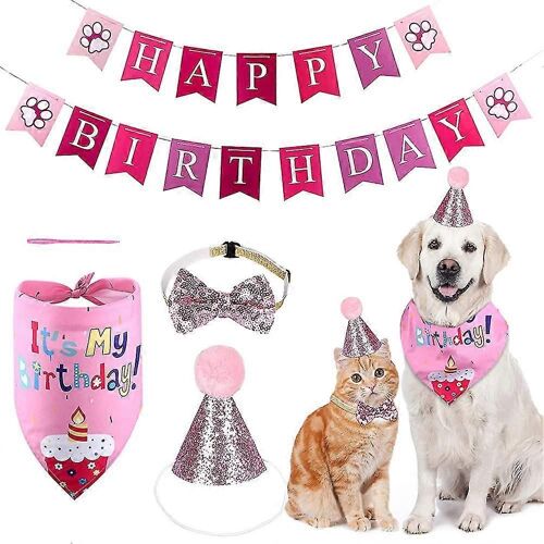Lot De 4 Chapeaux Et Foulards Pour Fête D'anniversaire De Chien,Décoration De Bannière D'anniversaire Pour Chien,Joyeux